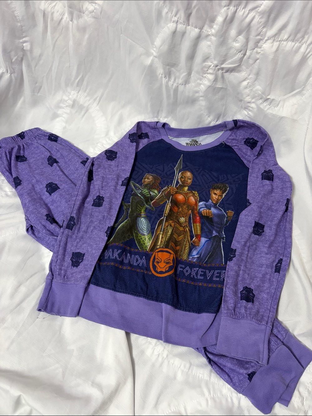 Marvel Girls' Purple Black Panther Wakanda Forever Long-Sleeve Tee
